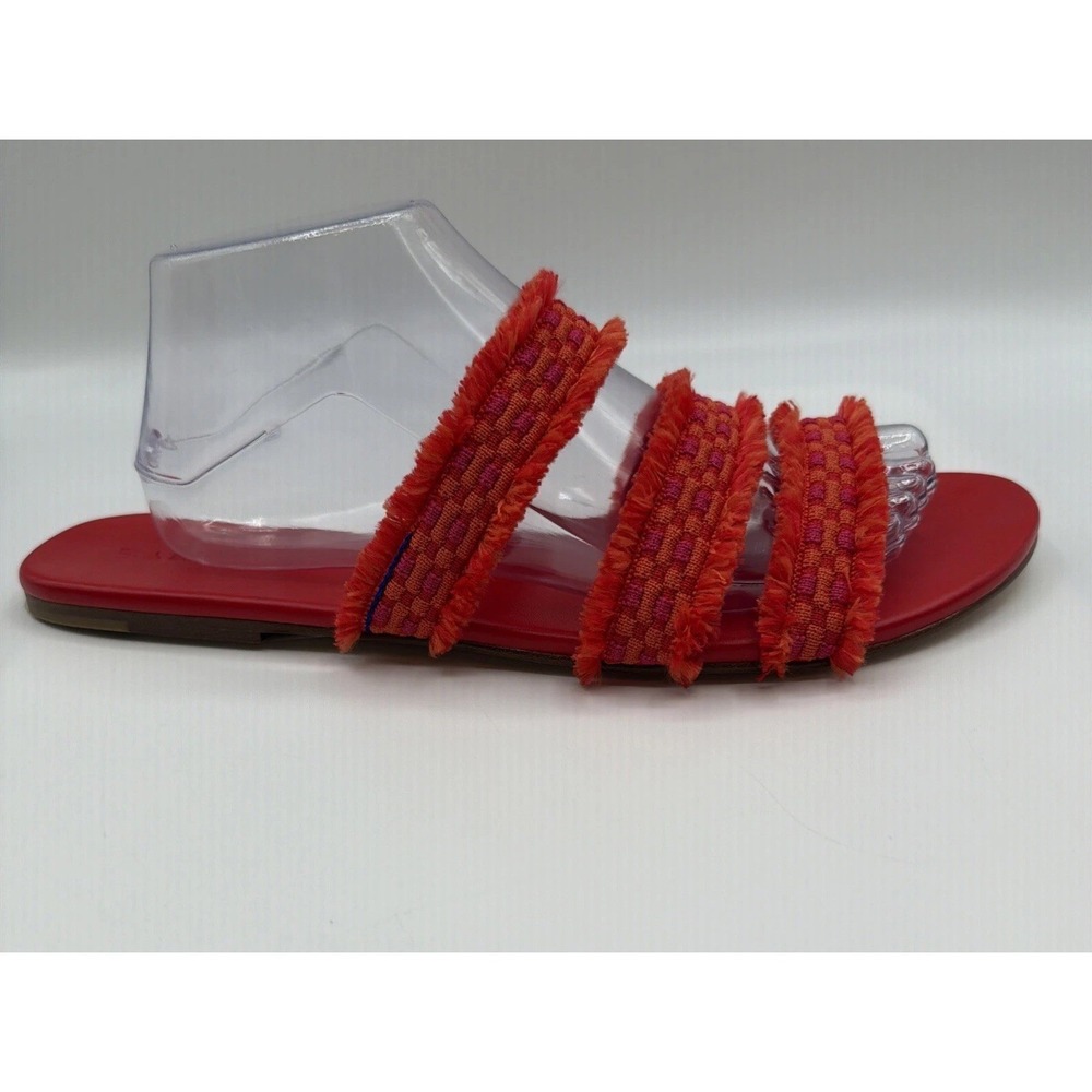 ROTHY'S triple band Sandals Women's 11.5,Fringe Pink Orange Red Fabric slip-on